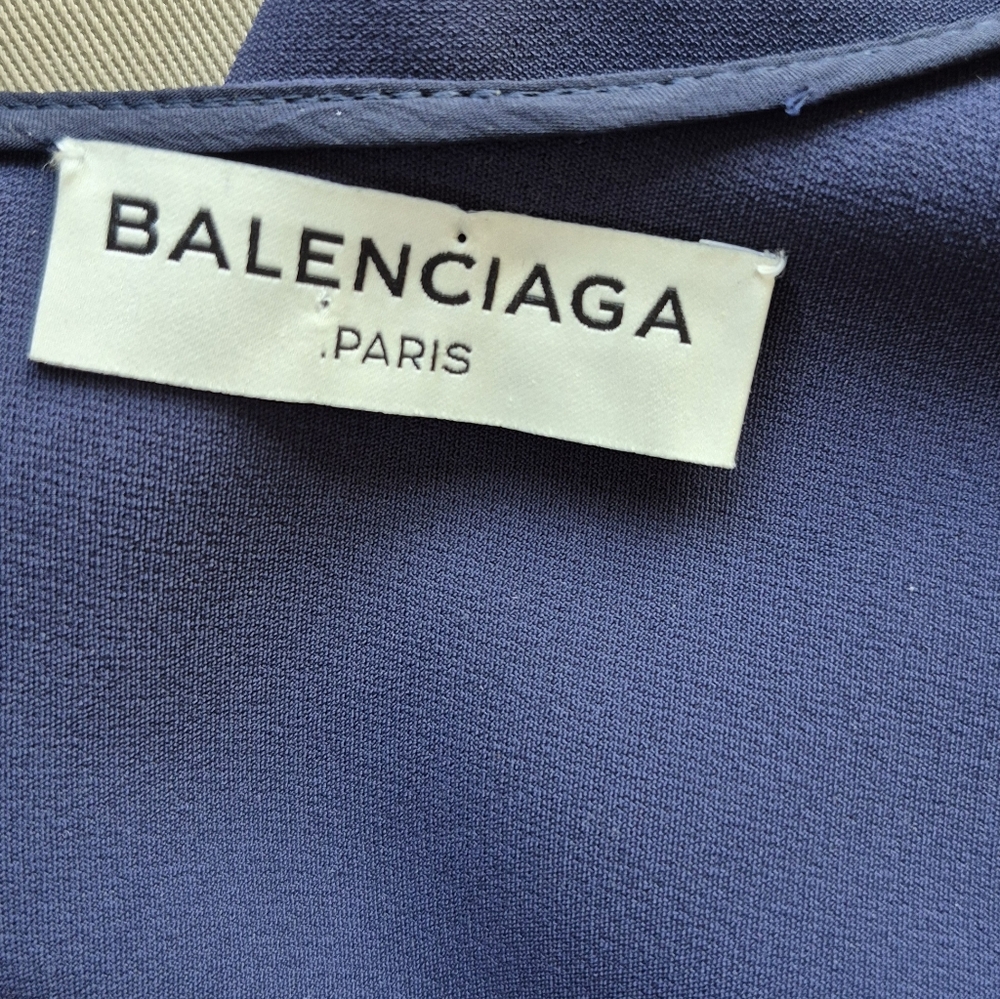Balenciaga Blouse Blue Asymmetrical Hem Long Sleeve Pullover Size EU 36 - Picture 4 of 12